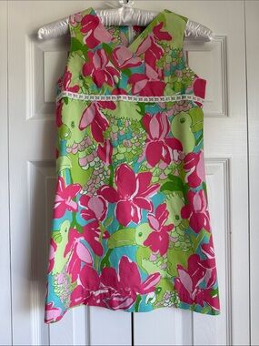 Girl’s Size 10 Lilly Pulitzer Bright Floral Shift Dress in Pink Aqua & Lime